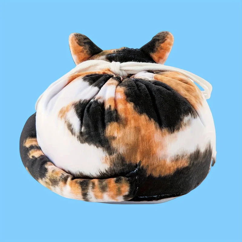 Cat Print Drawstring Cosmetic Bag, Lightweight Makeup Pouch with Zipper for Travel Home Organization