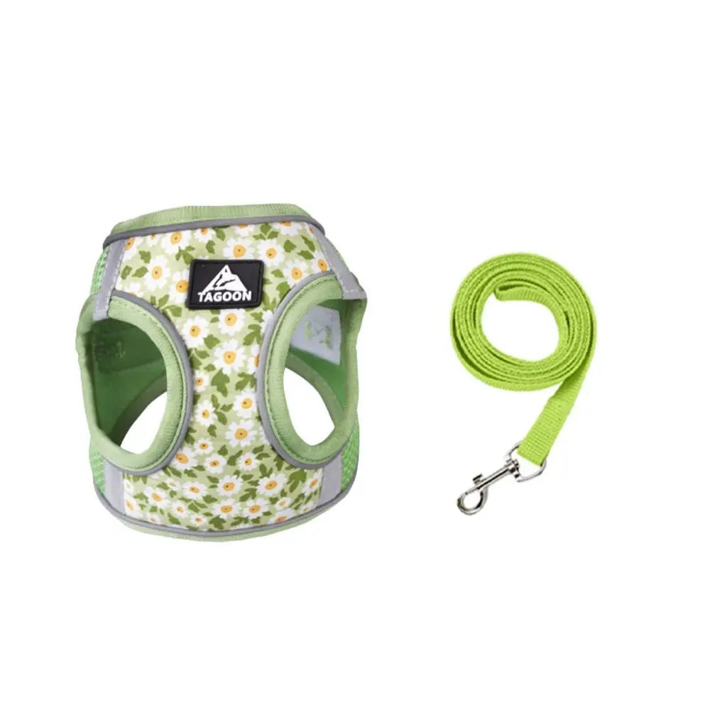 Cat Accessories Floral Pet Harness Reflective Anti Escape Dog Leash Set Adjustable Meash Cat Chest Strap Small Dogs