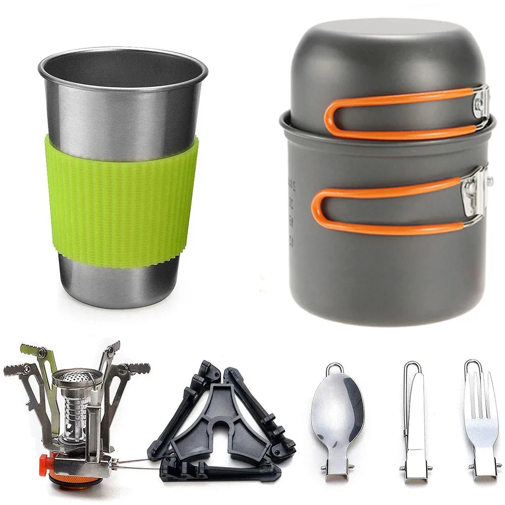 Camping Cookware Kit with Stove Outdoor Cooking Set  Outdoor Pot Travel Tableware Kitchen Hiking Picnic BBQ
