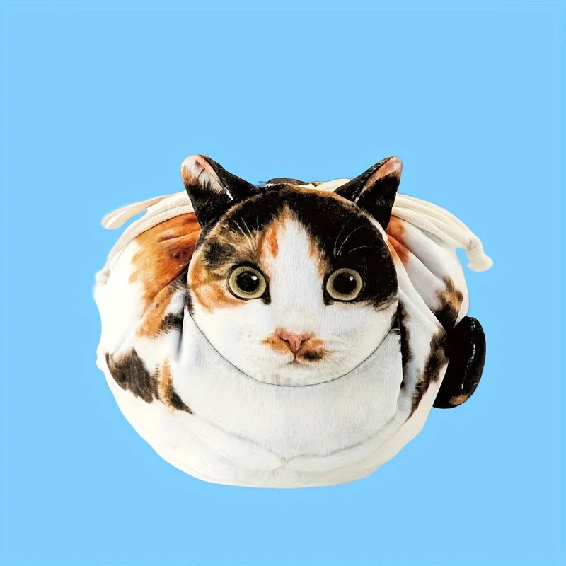 Cat Print Drawstring Cosmetic Bag, Lightweight Makeup Pouch with Zipper for Travel Home Organization