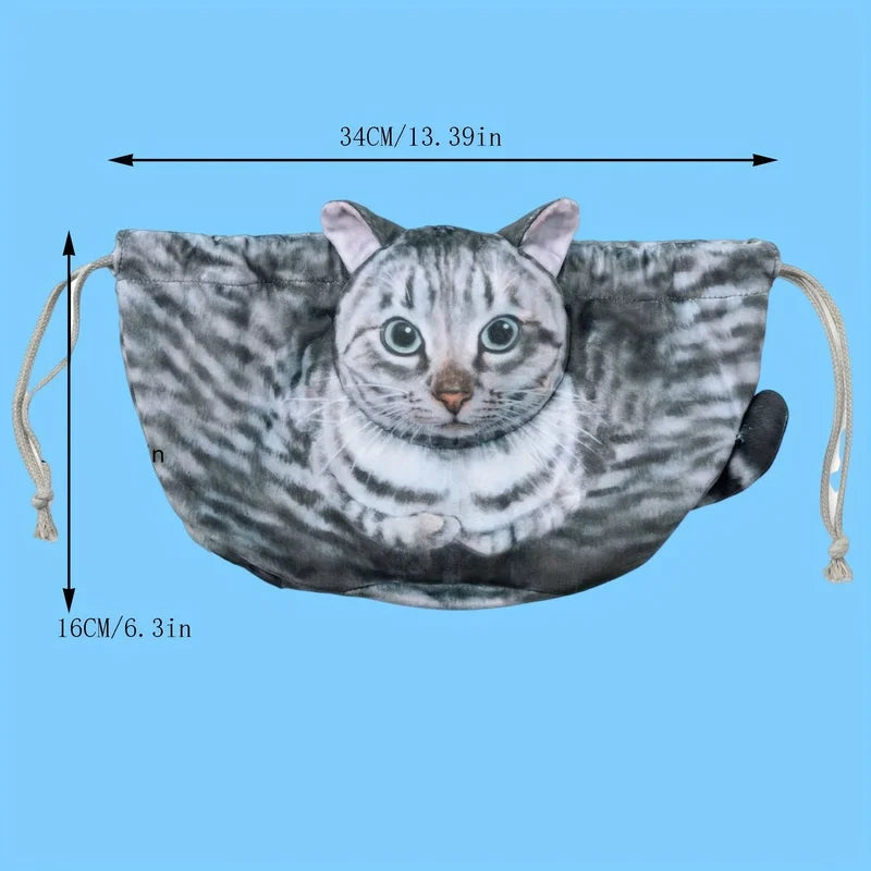 Cat Print Drawstring Cosmetic Bag, Lightweight Makeup Pouch with Zipper for Travel Home Organization